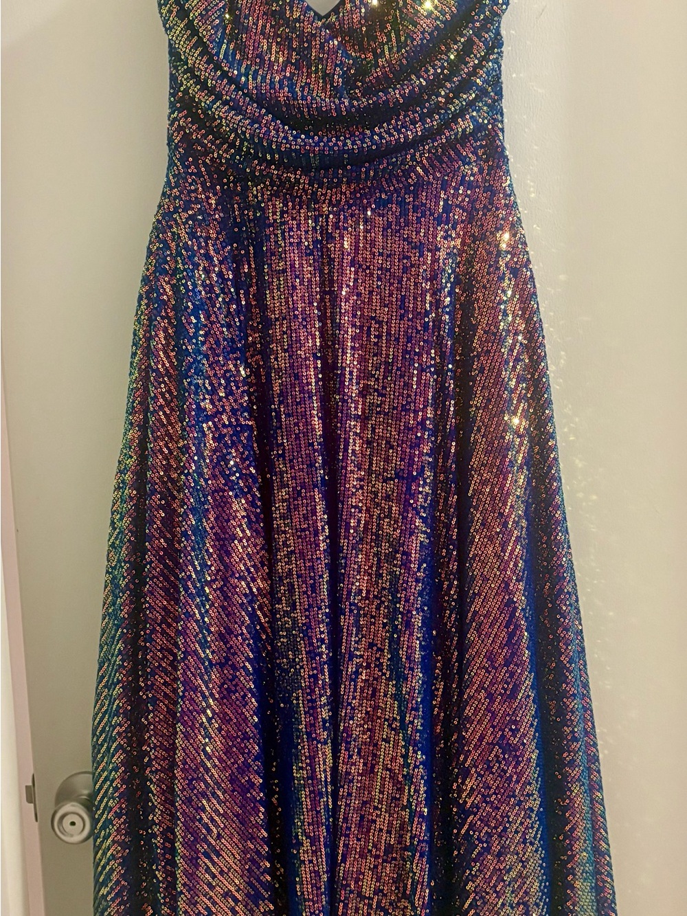 Multicolored Iridescent Sequin Sparkly Dress on Bright Blue- never worn